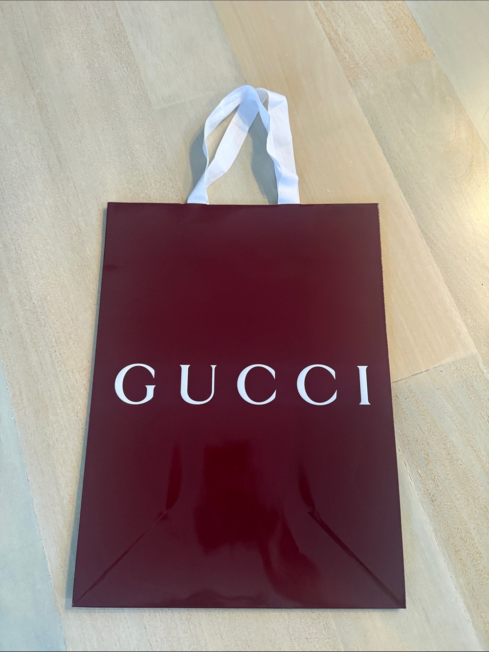 Gucci Burgundy Shopping Bag with White Ribbon Handles 10 x 14